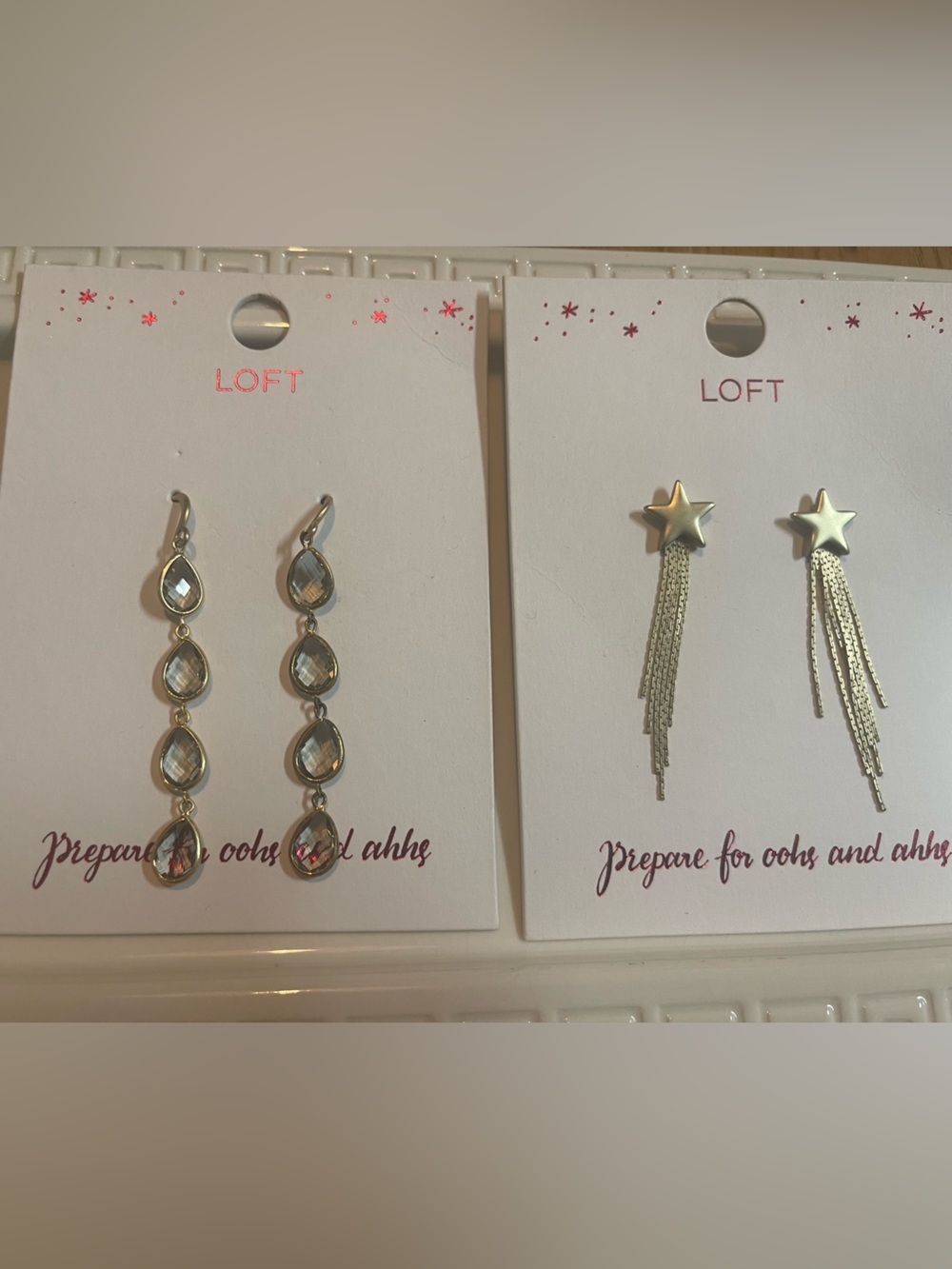 LOFT Dangle Earrings with Clear Faceted Drops
